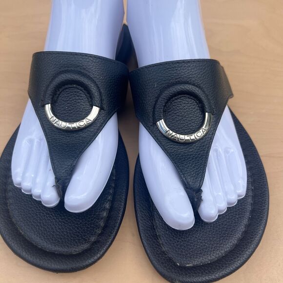 Nautica hase t-strap sandals Slide Sandals Black Clog Flip Flop Size 8 - Picture 2 of 9